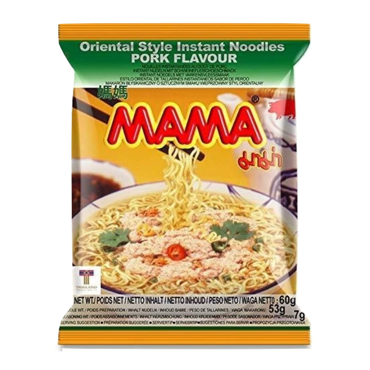 NineChef Brand Spoon Plus Mama Ramen Thai instant Noodle, 4 flavor (Shrimp Tom Yum, Pa Lo Duck, Shrimp Creamy Tom Yum, Pork), each flavor 6 bags Total 24 small bags noodle