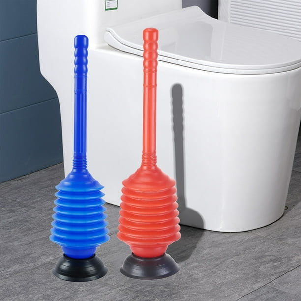 Destapador de desagües de inodoro a alta presión – Potente émbolo de succión para cocinas y baños domésticos, se adapta a lavabos, desagües de suelo, lavabos, plástico azul/rojo, mango duradero de
