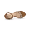 thumbnail image 4 of BLISSFUL STEP Women's Shoes Rhinestone Crisscross Strappy Block Heel Faux Suede Ankle Buckle Sandals Brown 8, 4 of 7