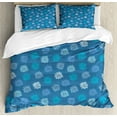 thumbnail image 1 of Floral Duvet Cover Set King Size, Ornamental Repeated Flowers Colored in Baby Blue Pale Azur Blue and Sea Blue, Decorative 3 Piece Bedding Set with 2 Pillow Shams, Multicolor, by Ambesonne, 1 of 3