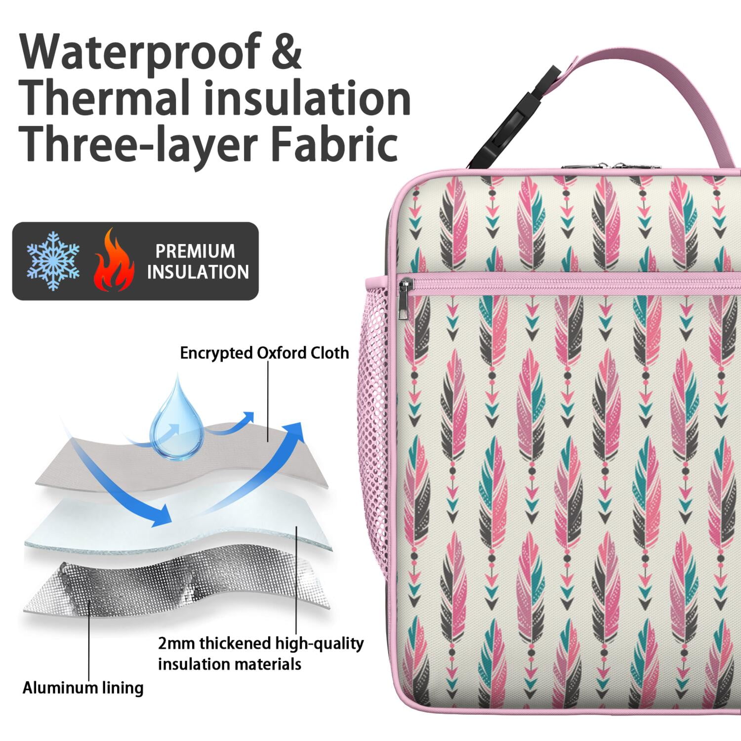Vintage Style Lunch Box Tote, Boho Chic Waterproof Thermal Bag for Women or Students