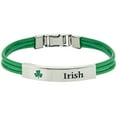 thumbnail image 3 of Irish Leather Green Cord Bracelet with Shamrock and "Irish" Engraving, 3 of 4