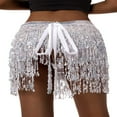 thumbnail image 1 of Jupe Ventre pour Femmes Jupe Mini à Franges Pailletées avec Sangles de Taille Réglables pour Danse Performance Rave Party, 1 of 8