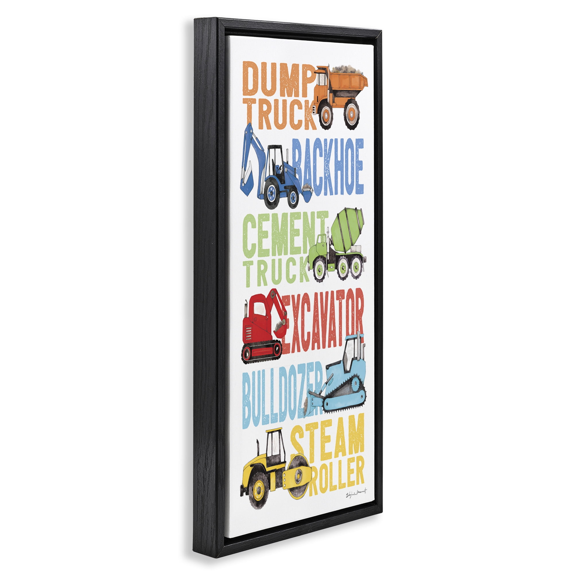 Stupell Industries Traditional Construction Vehicles Art for Kids Painting Black Floater Framed Canvas Art Print Wall Art, 11 x 25