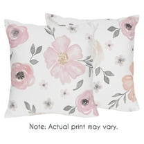 Sweet Jojo Designs Watercolor Floral Pink and Grey Girl Square Decorative Throw Pillow Covers Set 2 Piece 18in.