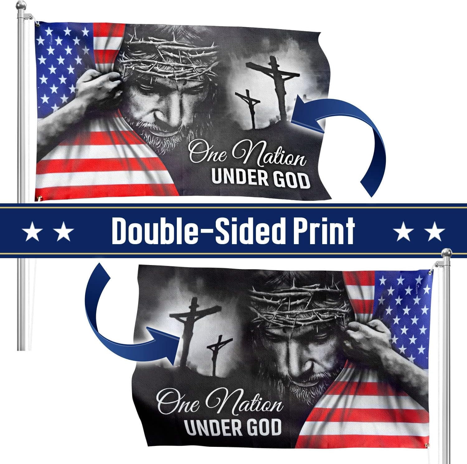 One Nation Under God Flag Christian Jesus American Flags for Outside 3x5 Double Sided In God We Trust Flag Jesus Easter Flag Banner for House Yard Indoor Outdoor Faith Patriotic Flags Decor