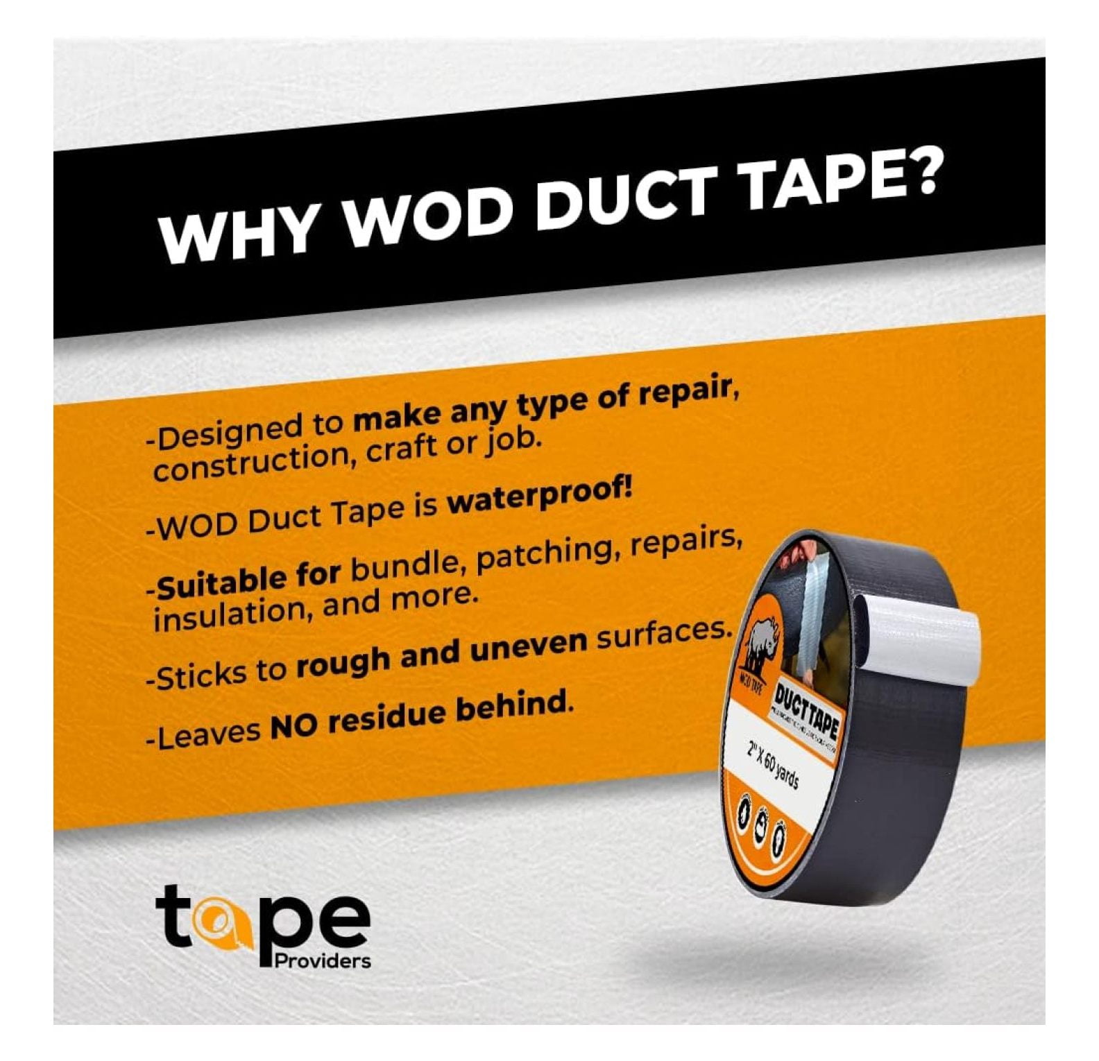 WOD DTC10 Advanced Strength Industrial Grade Racing Orange Duct Tape, 6 inch x 60 ft. Waterproof, UV Resistant For & Home Improvement