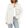 thumbnail image 3 of Women'S Fall Casual Long Sleeve Button Down Loose Light-Weight Shacket Shirt Jacket Coat with Pockets White XXL, 3 of 7