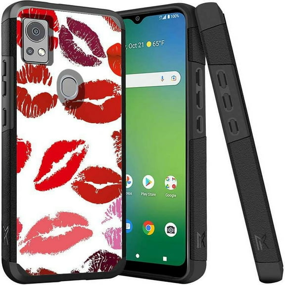 ANJ Shockproof Dual Layer Slim Hard Case Tempered Glass Cover Compatible with Icon 5, AT&T Motivate 4 - Red Hot Lips