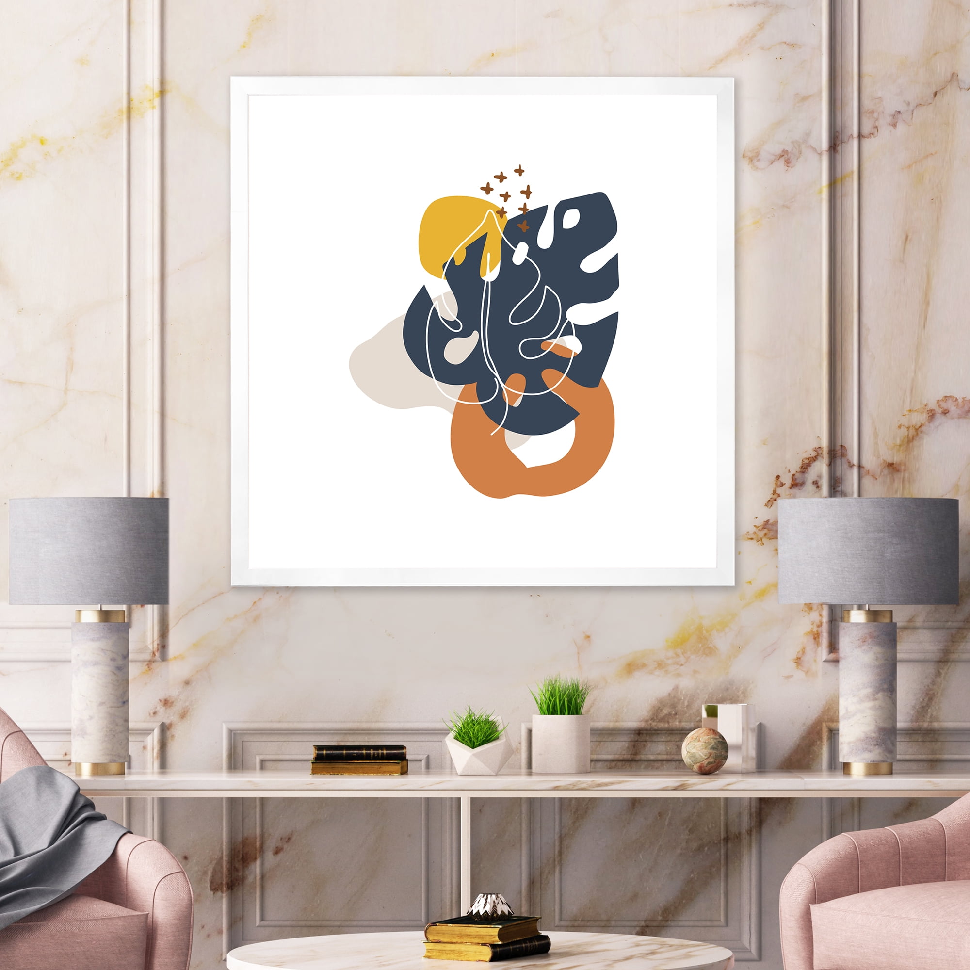 Designart 'Abstract Minimal Shapes Under Flowers IX' Modern Framed Art Print