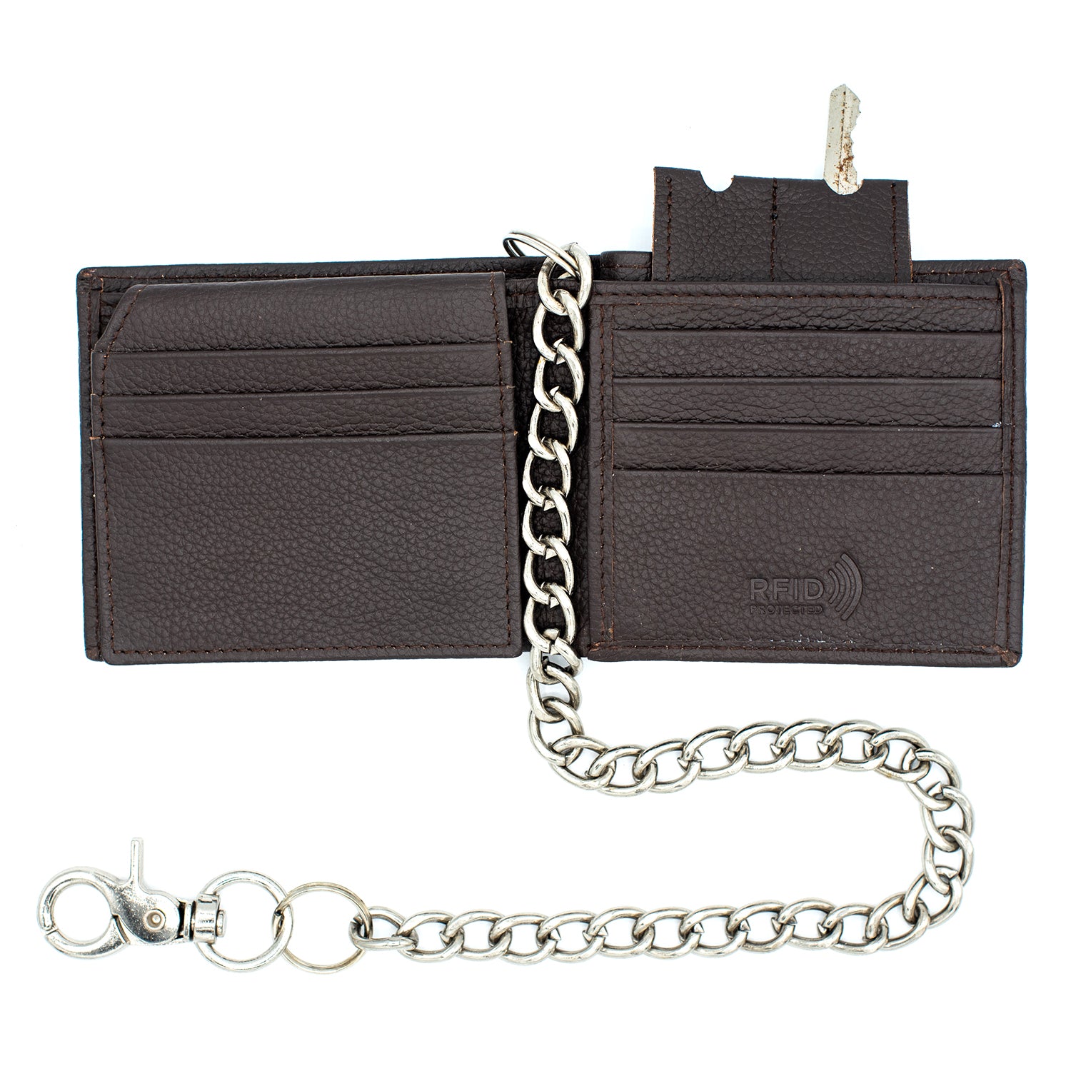 Bi-fold Chain Wallet for Men RFID Safe Leather Chain Wallet