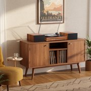 RetroAudio Vinyl Record Player with External Speakers, 3-Speed Turntable for Vinyl Albums with Auto off and Bluetooth Playback, Vintage Red