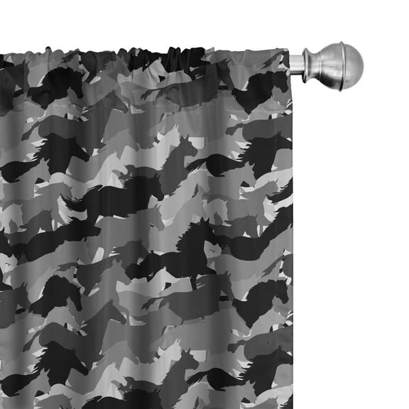 Ambesonne Horses Curtains, Mustang Herd Animals, Pair of 28"x63", Charcoal Grey Grey Black