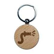 Fire Hose Firefighter with Water Round Keychain Charm Tag - Engraved Wood