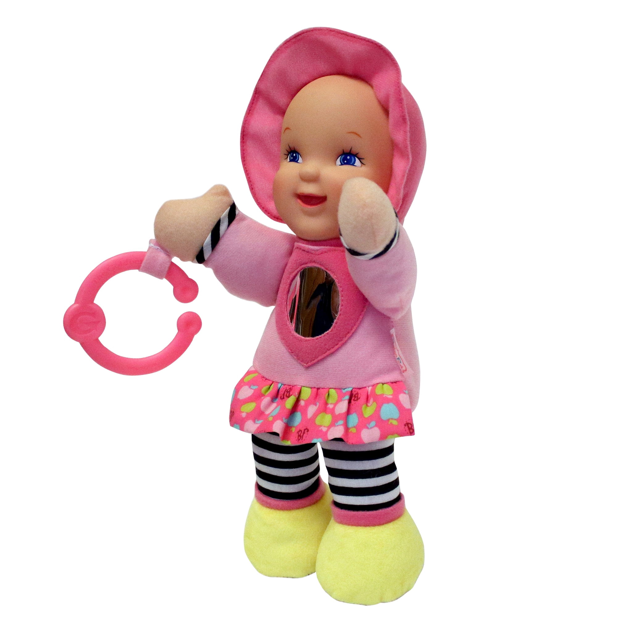 Baby's First: Mirror Doll - Pink - Vibrant Outfit w/ Chest Heart-Shaped Shiny Mirror, Attachable C-Ring, Soft & Cuddly Toy, Baby-Kids-Toddlers 3 Mo+
