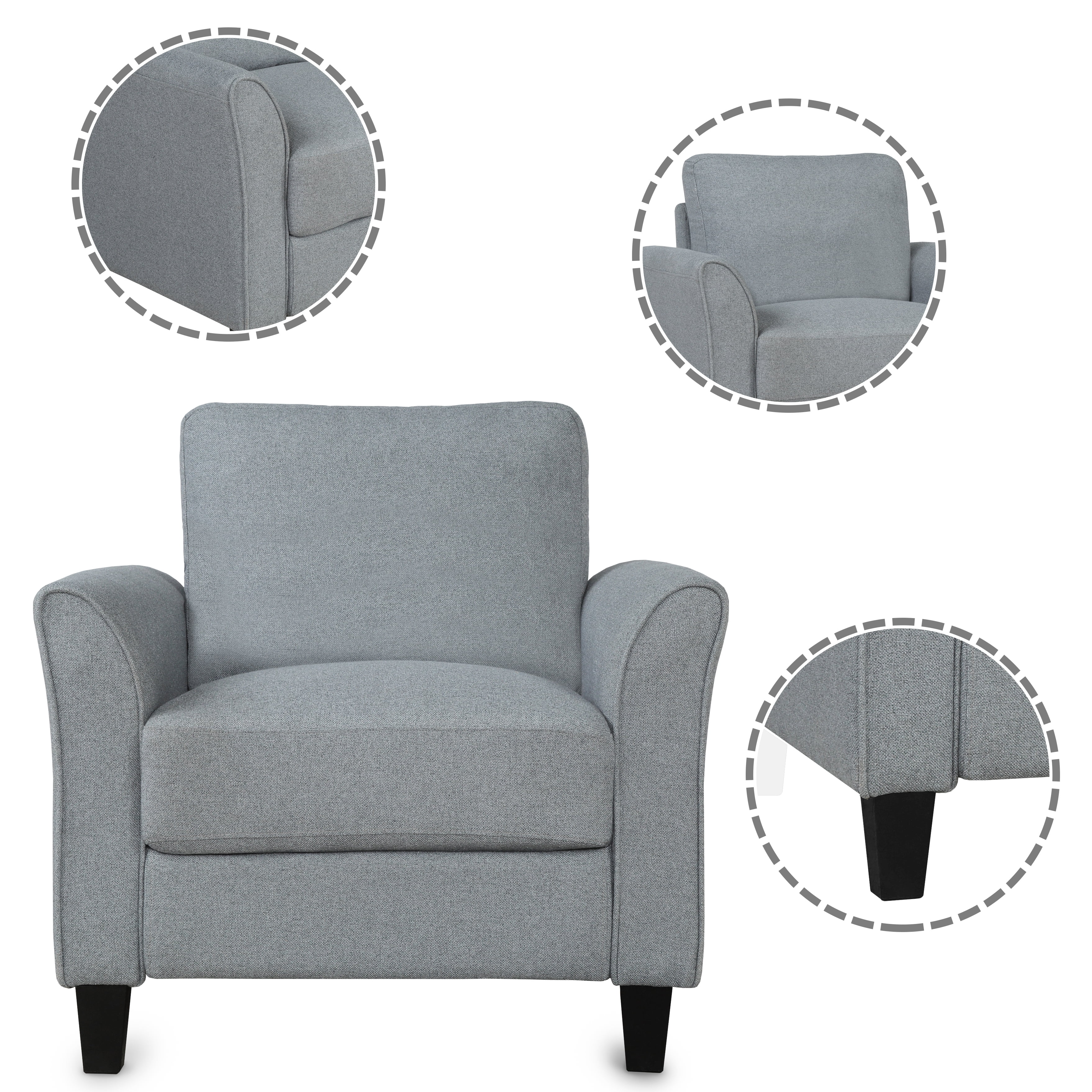 Kadyn Modern Linen Single Sofa Chair, Upholstered Accent Living Room Chair, Armchair Sofa for Reading, Lounging, Gray