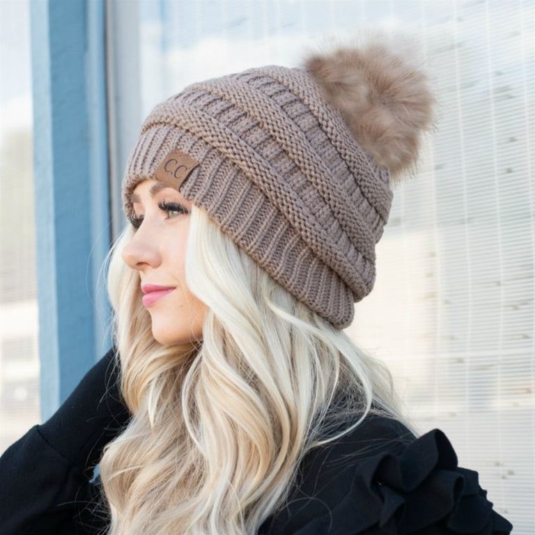 NEW CC Logo Crystal ? Cream Winter Beanie Knit Hat Faux Fur Pom 81LFrRsRk2L._AC_UY350_.jpg main image 2