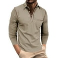 thumbnail image 1 of Blusa y camisa de manga larga con cuello vuelto para hombre, con solapa y botones, estilo atlético, de algodón, ajustada y con tiras., 1 of 6