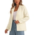 thumbnail image 4 of BLAZER DE TWEED PARA MUJER INSPIRADO CHIC, ABIERTO EN FRONTAL, DE MANGA LARGA, PARA TRABAJO Y OCASIONES CASUALES, COLOR BLANCO, TALLA L, 4 of 6