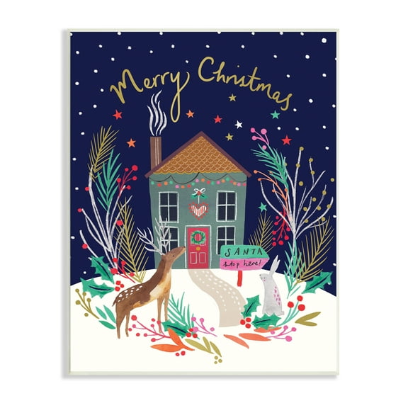 Stupell Indtries Merry Christmas Family Home Scene Festive Reindeer Holly,13 x 19,Design by Heather McLaughlin