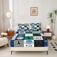 thumbnail image 2 of Manfei Boys Sport Fitted Sheet Full, Basketball Patchwork Bed Set, Navy Green 3 Pieces, 1 Fitted Sheet and 2 Pillowcases, 2 of 6