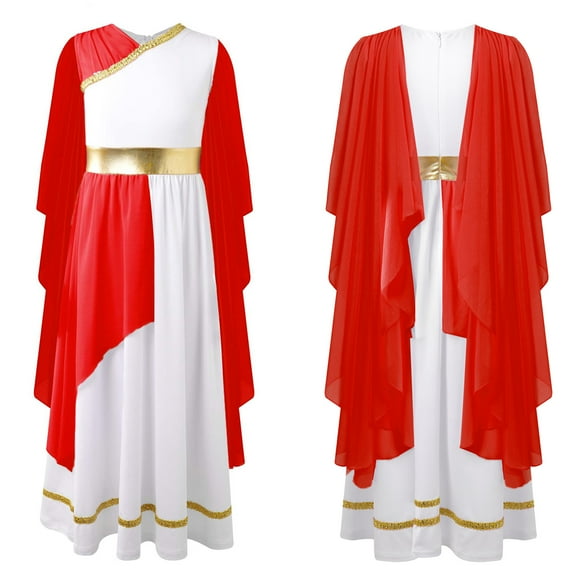 CHICTRY Kids Girls Greek Princess Dress Children Fancy Dress Athena Cosutme Gold Lace Dress Halloween Party Wear Red 8