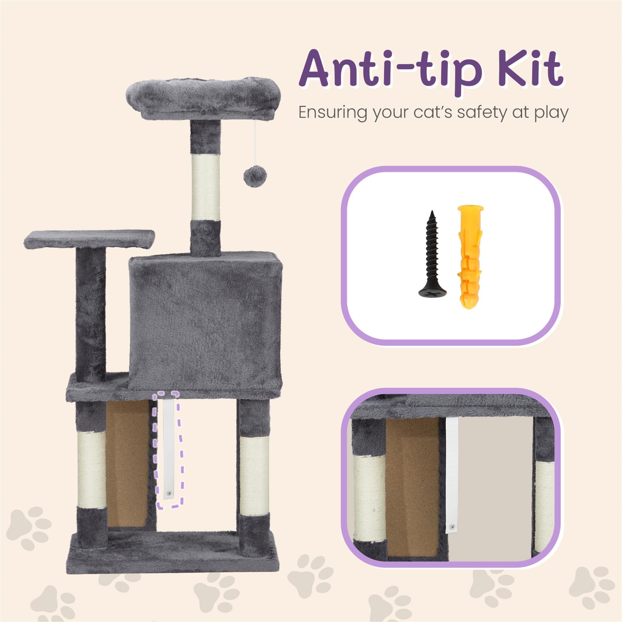 resenkos 47" Cat Tree Tower for Indoor Cats, Large Cozy Cat Condo with Padded Platform Bed, Toy Balls, Scratch Board, Gray