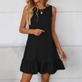thumbnail image 4 of Women's Summer Sleeveless Crew Neck Midi Dress Ruffle Hem Tiered Flowy A-Line Dress Casual Loose Fit Lightweight Breathable Sun Dress For Beach Vacation, 4 of 7