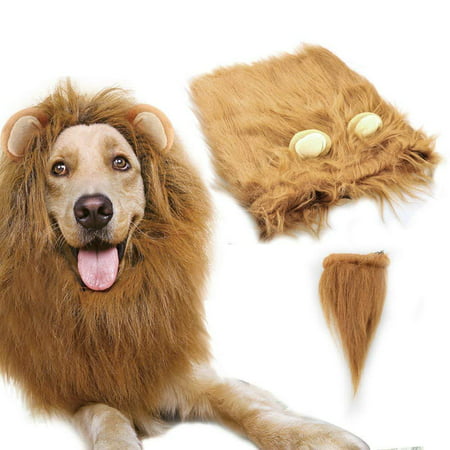 Gimilife Dog Lion Mane, Lion Mane Wig Costumes for Medium to Large Sized Dog with Ears & Tail, Fancy Lion Hair for Holiday Photo Shoots Party L light