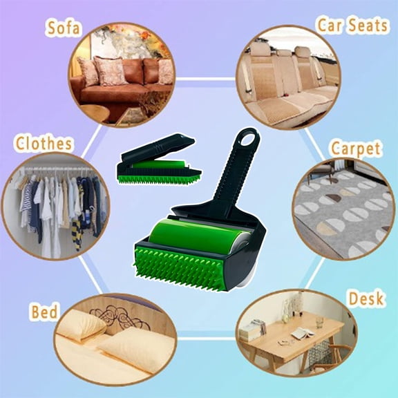 Reusable Lint Roller for Pet Hair, 2-Pack Washable Sticky Hair Remover Brushes for Furniture, Car, Clothes