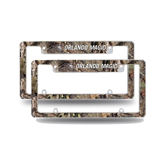 Orlando Basketball Magic Chrome Metal (Set of 2) License Plate Frames with Bold Mossy Oak Camouflaged Camo Design