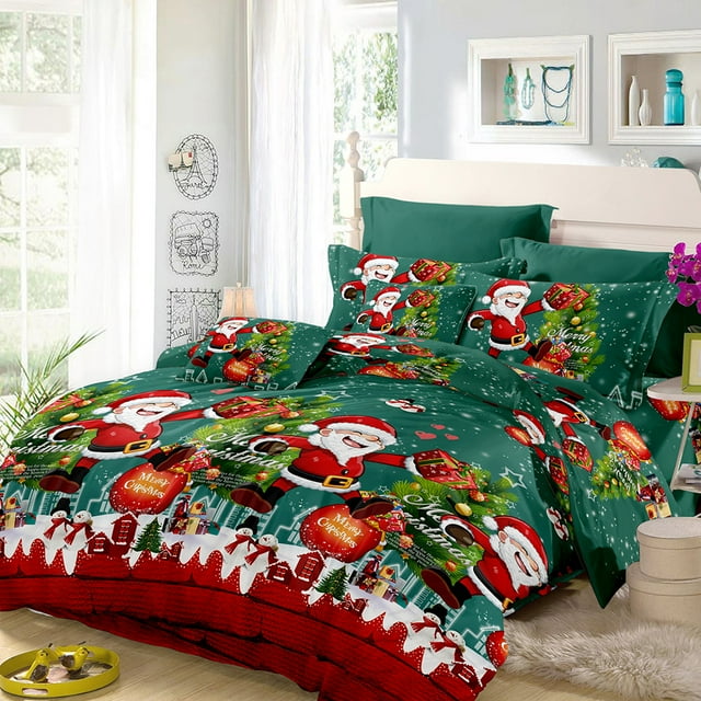 Ensemble de Literie de Noël Père Noël Polyester Housse de Couette Imprimée 3D +