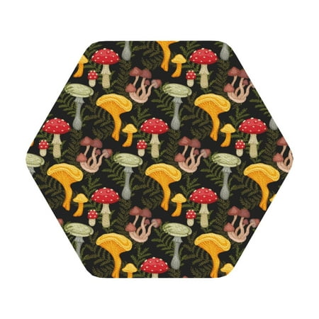 

Matuu Mushrooms And Fern Stems for Cup Coasters Set of 6 Leather Coasters Desk Coasters for Office Measures 4” x 4” Hexagon