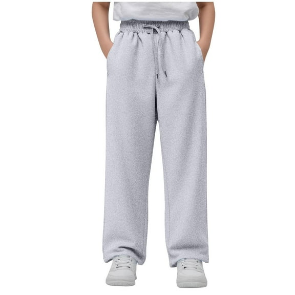 Mgmyaa Unisex Kids' Long Pants Sports Sweatpants School Pants Elastic Waist Fleece-Lined Trousers with Pockets Size 5-16