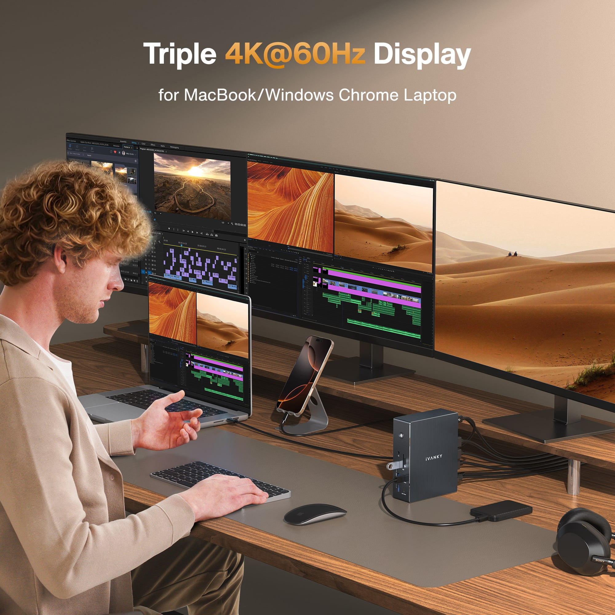 iVANKY FusionDock 20 in 1 DisplayLink Docking Station for MacBook Pro with 180W Power Adapter, Triple 4K@60Hz Monitor Display Dock