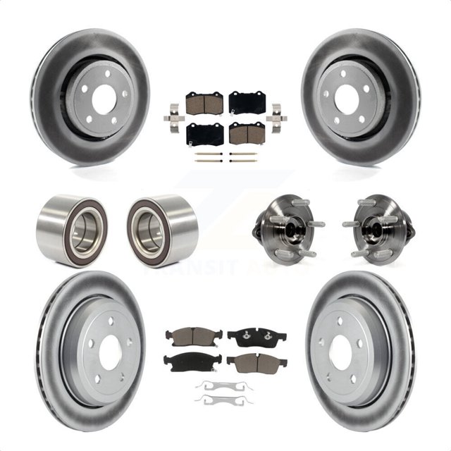 Transit Auto Front Rear Hub Bearing Assembly Coated Disc Brake Rotor and Ceramic Pad Shoe Kit (10Pc) for Car 2018-2020 Dodge Durango with Vented Rotors Left Right Driver Passenger Side KBB-127867