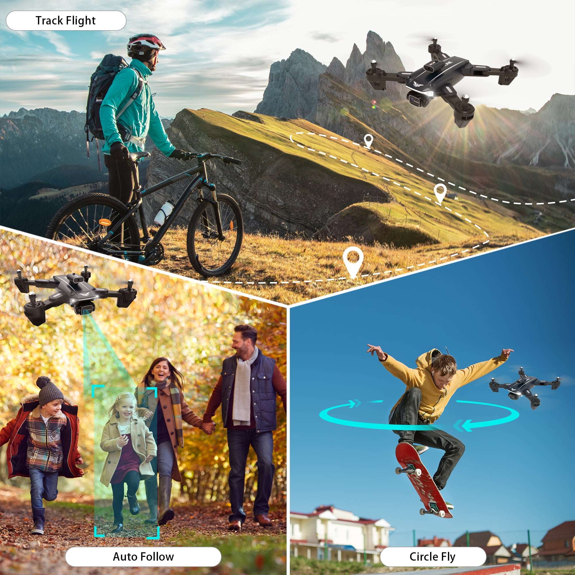 D89 RC Drone with 4K HD Dual Camera for Adults and Kids, FPV RC Quadcopter with 3 Batteries, Black