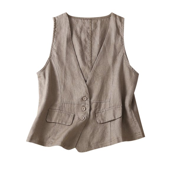 Womens Denim Cotton Linen Vest Waistcoat Trend Casual Denim Sleeveless Vest Cardigan