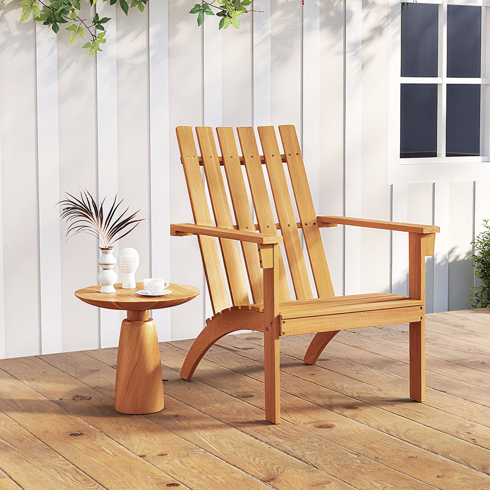 Patiojoy Outdoor Adirondack Chair Solid Acacia Wood Fire Pit Chair with Inclined Backrest