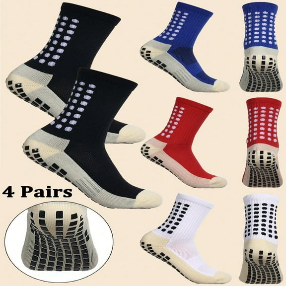 Estbridge 4pcs Youth Team Sport Socks Children‘s Soccer Socks Anti-Slip Athletic Socks For Teenagers To Use For Training Outdoor Activities Wear Resistant Suitable For Boys And Girls
