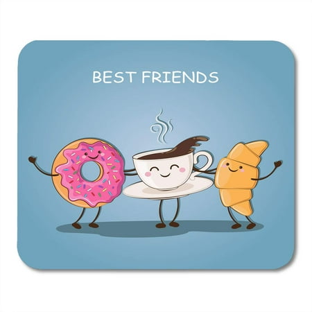 SIDONKU Sugar White Cartoon Morning Breakfast Best Friends Cute of Coffee Donut and Croissant Character Cafe Mousepad Mouse Pad Mouse Mat 9x10