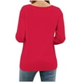 thumbnail image 4 of Lenpel Women's Tunic Tops 3/4 Length Sleeve Crew Neck Solid Color Pleated T Shirts Casual Basic Tees Soft Trendy Blouses(Red,Large), 4 of 7