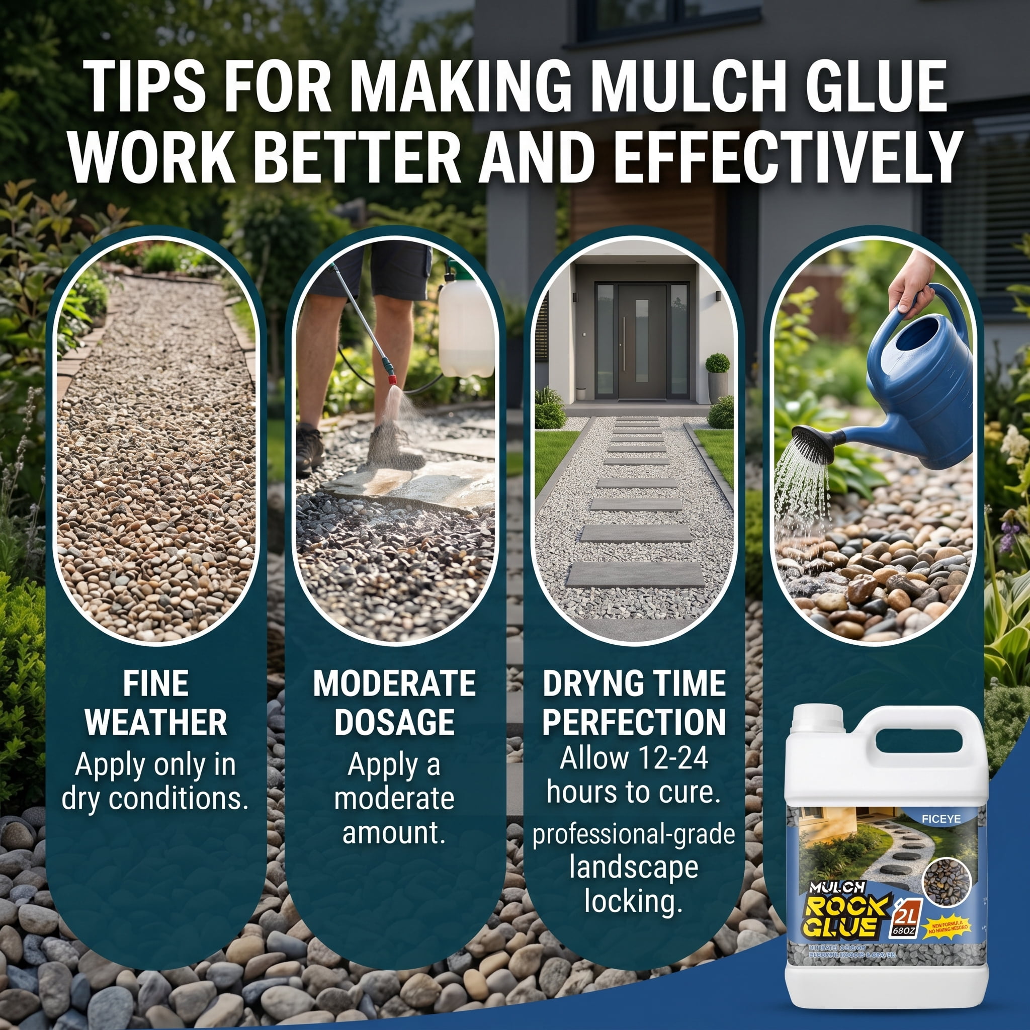 68oz Mulch Glue, Ready-to-Use Fast Drying Landscape Glue, Non-Toxic Strong Bond Mulch Binder, Rock & Pea Gravel Stabilizer, Outdoor Yard Landscaping Adhesive For Garden Decoration