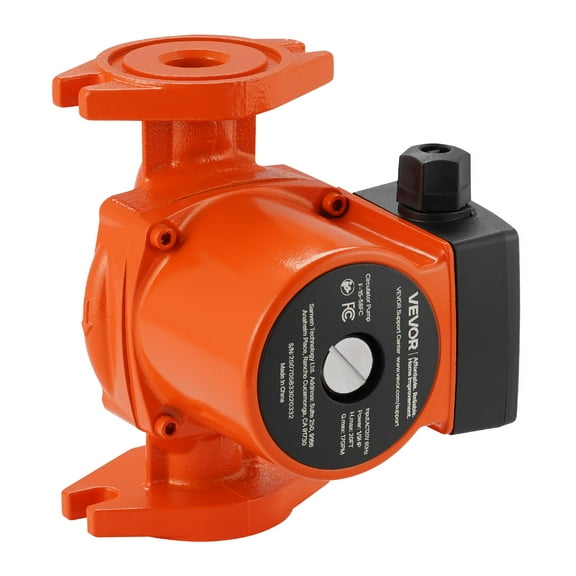 VEVOR F-15-58FC Cast Iron Circulator Pump,17 GPM, AC 120V 20 ft Hot Water Recirculating Circulation Pump, 1-Inch Flange Connection, 3-Speed Adjustment, Quiet Operation, for Home Water Heating System