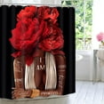 thumbnail image 5 of Black Girl 4Pcs Shower Curtain Sets African American Woman Black and White Peony Floral Quotes Bathroom Set Decor with Rug, Toilet Lid Cover, Bath Mat, Fashion Bathroom Curtain with 12 Hooks, 5 of 7