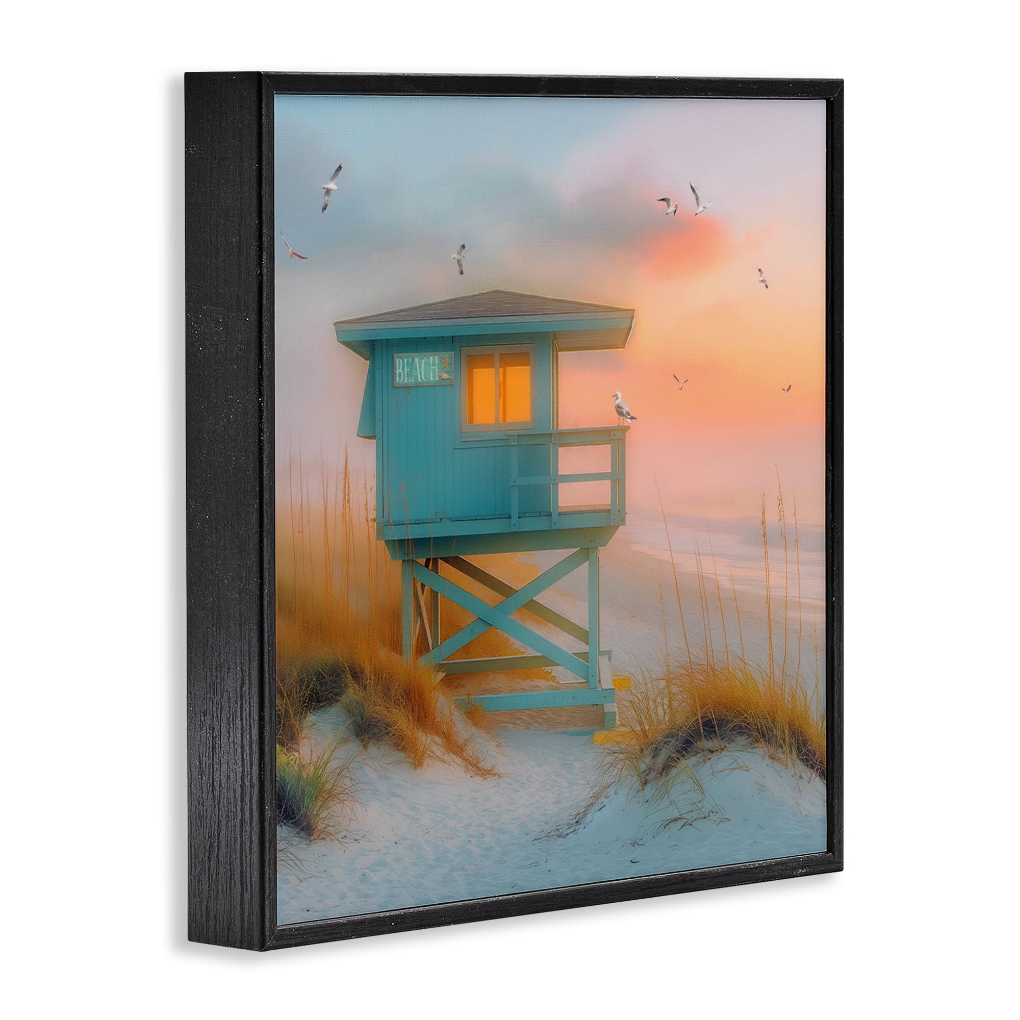 Stupell Industries Coastal Charm Beach Coastal Painting Black Framed Art Print Wall Art, 12 x 12