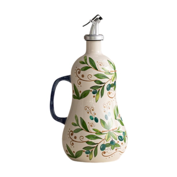 Dispensador de aceite de cerámica, botella, vinagrera, versátil, decorativa, estilo rústico moderno, para líquidos. Verde