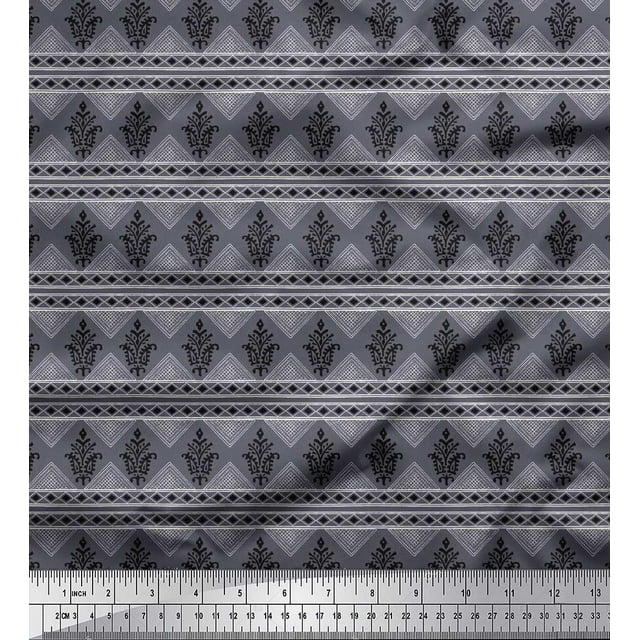 Soimoi Polyester Crepe Fabric Diamond & Paisley Block Printed Craft Fabric by The Yard 42 Inch Wide