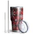thumbnail image 2 of 30oz Red and Black Christmas Snowflake Pattern Tumblers Stainless Steel Tumbler with Lid and Straw,Vacuum Insulated Double Wall Travel Tumbler Cups Mug with Cleaning Brush for Coffee,Tea, 2 of 7