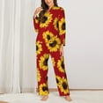 thumbnail image 3 of Bingfone Womens Pajama Sets Sunflowers On Red Print,Long Sleeve Loungewear Pajamas Set-Small, 3 of 9